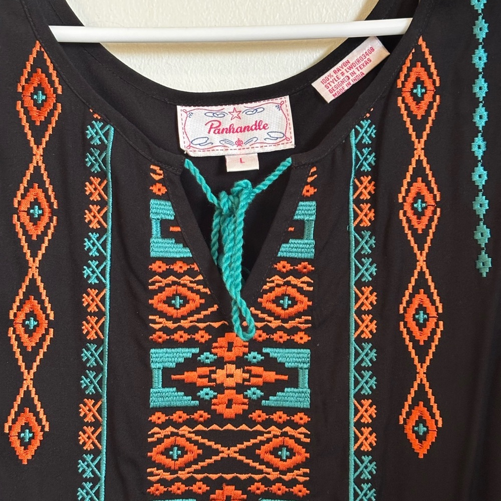 Panhandle Slim Black Dress with Vibrant Embroidery